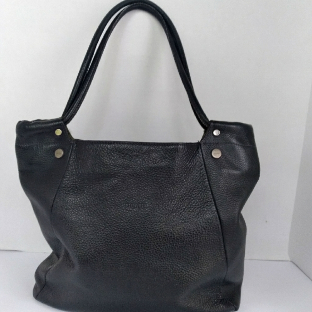 Picard Leather Tote Bag Shoulder Bag Purse Black Pebbled Leather